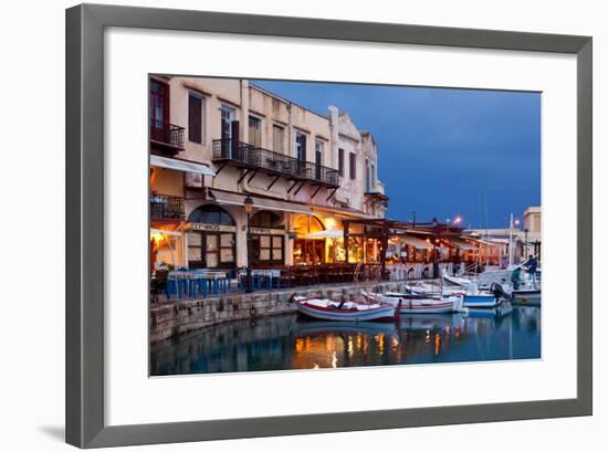 Greece, Crete, Rethimnon, Venetian Harbour, Illuminated, in the Evening-Catharina Lux-Framed Photographic Print