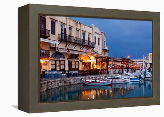 Greece, Crete, Rethimnon, Venetian Harbour, Illuminated, in the Evening-Catharina Lux-Framed Premier Image Canvas