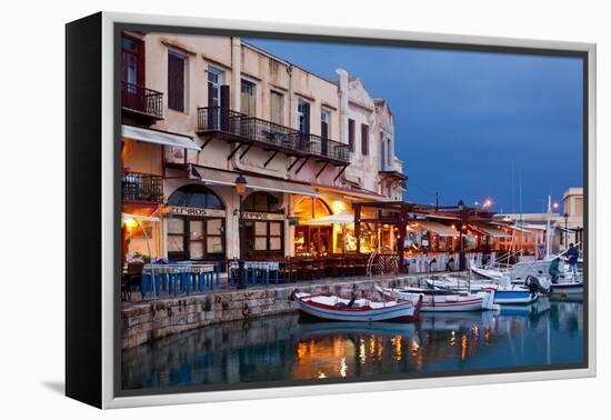 Greece, Crete, Rethimnon, Venetian Harbour, Illuminated, in the Evening-Catharina Lux-Framed Premier Image Canvas