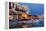 Greece, Crete, Rethimnon, Venetian Harbour, Illuminated, in the Evening-Catharina Lux-Framed Premier Image Canvas