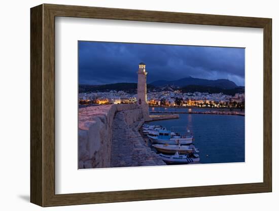 Greece, Crete, Rethimnon, Venetian Harbour, Lighthouse, in the Evening-Catharina Lux-Framed Photographic Print