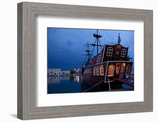 Greece, Crete, Rethimnon, Venetian Harbour, Pirate Ship-Catharina Lux-Framed Photographic Print