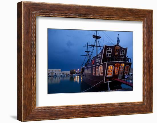 Greece, Crete, Rethimnon, Venetian Harbour, Pirate Ship-Catharina Lux-Framed Photographic Print