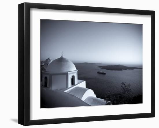 Greece, Cyclades, Santorini, Fira (Thira), Church and View of Santorini Caldera-Michele Falzone-Framed Photographic Print