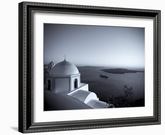 Greece, Cyclades, Santorini, Fira (Thira), Church and View of Santorini Caldera-Michele Falzone-Framed Photographic Print