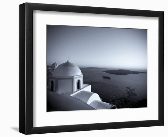 Greece, Cyclades, Santorini, Fira (Thira), Church and View of Santorini Caldera-Michele Falzone-Framed Photographic Print