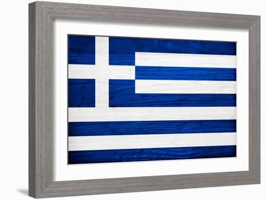 Greece Flag Design with Wood Patterning - Flags of the World Series-Philippe Hugonnard-Framed Art Print