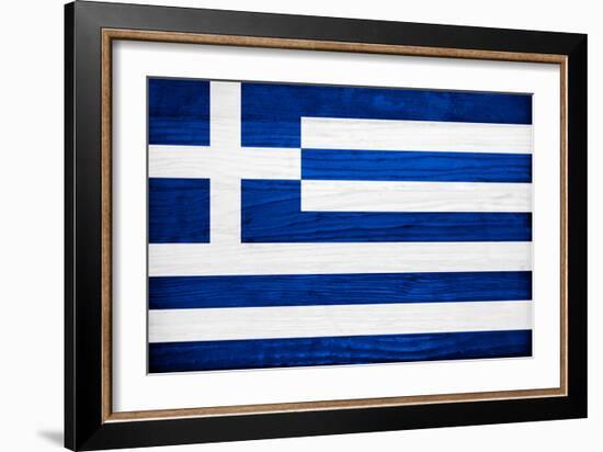 Greece Flag Design with Wood Patterning - Flags of the World Series-Philippe Hugonnard-Framed Art Print