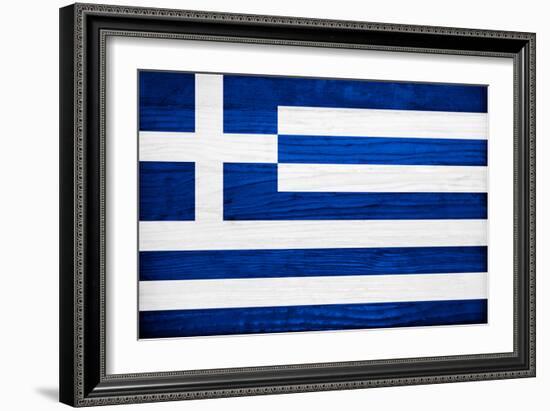 Greece Flag Design with Wood Patterning - Flags of the World Series-Philippe Hugonnard-Framed Art Print