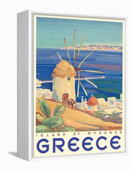 Greece - Island of Mykonos, Vintage Travel Poster 1949-Pacifica Island Art-Framed Stretched Canvas