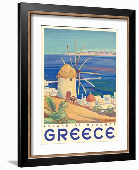 Greece - Island of Mykonos, Vintage Travel Poster 1949-Pacifica Island Art-Framed Art Print