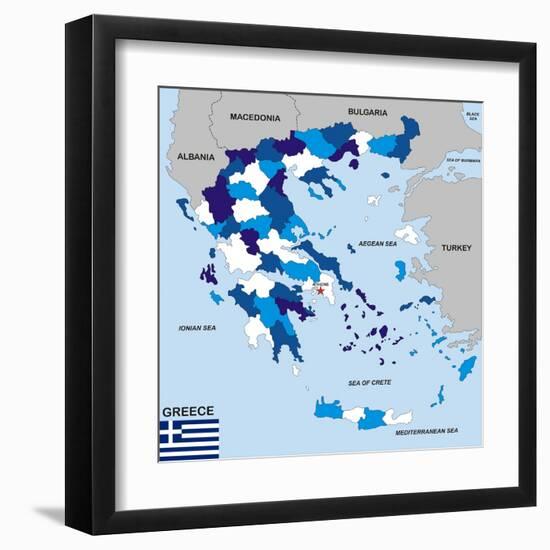 Greece Map-tony4urban-Framed Art Print