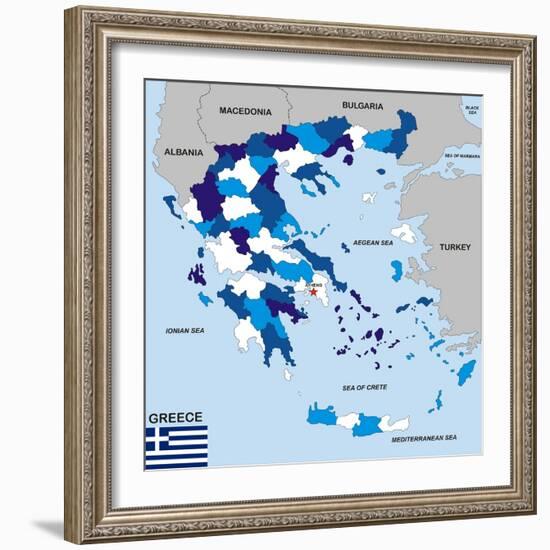 Greece Map-tony4urban-Framed Art Print