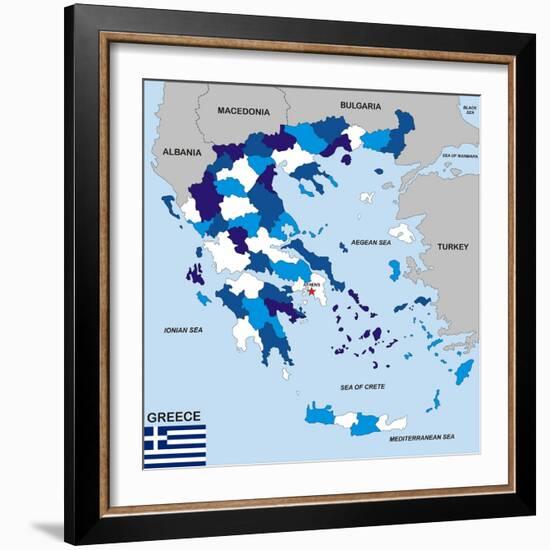 Greece Map-tony4urban-Framed Art Print