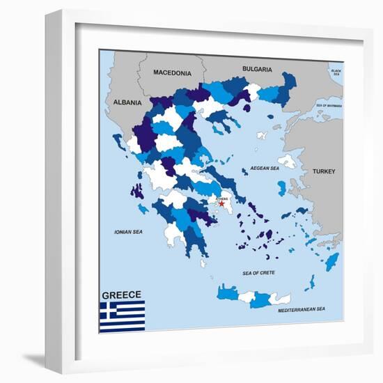 Greece Map-tony4urban-Framed Art Print