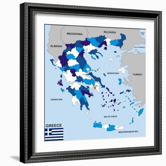 Greece Map-tony4urban-Framed Art Print