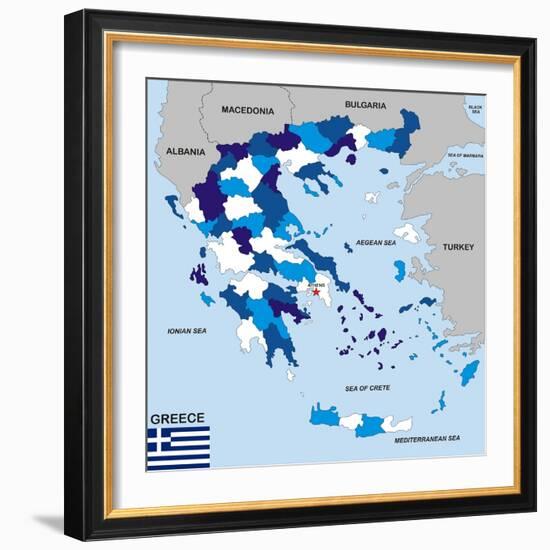 Greece Map-tony4urban-Framed Art Print