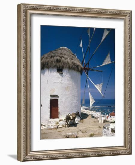 Greece, Mykonos, Mykonos City, Windmill, Donkey-Thonig-Framed Photographic Print