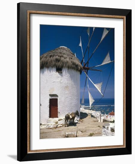 Greece, Mykonos, Mykonos City, Windmill, Donkey-Thonig-Framed Photographic Print