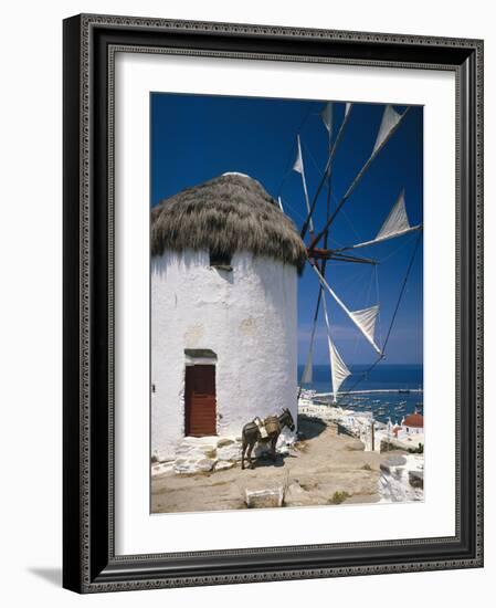 Greece, Mykonos, Mykonos City, Windmill, Donkey-Thonig-Framed Photographic Print