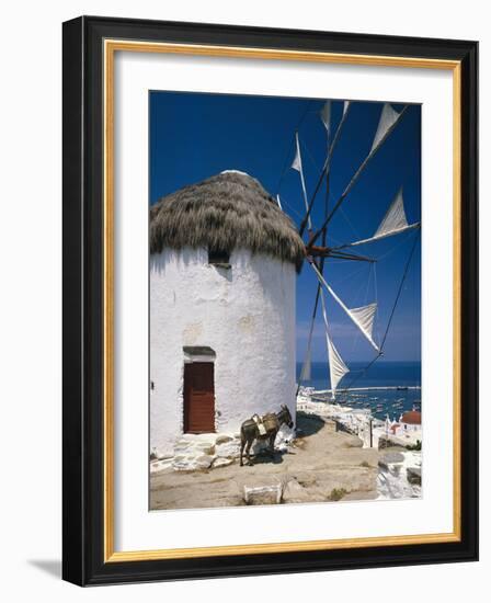 Greece, Mykonos, Mykonos City, Windmill, Donkey-Thonig-Framed Photographic Print