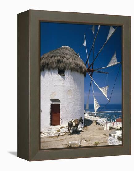 Greece, Mykonos, Mykonos City, Windmill, Donkey-Thonig-Framed Premier Image Canvas