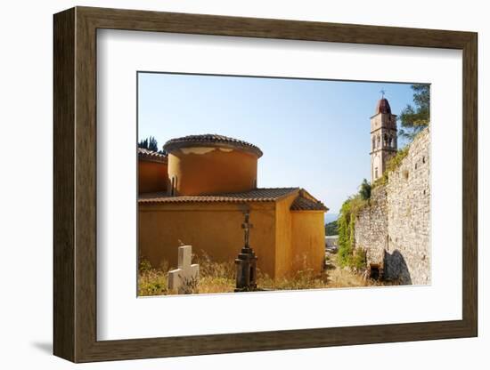 Greece, Paxos. Byzantine Church of Ipapanti Has Two Flattened Cupolas and Impressive Highbell Tower-John Warburton-lee-Framed Photographic Print