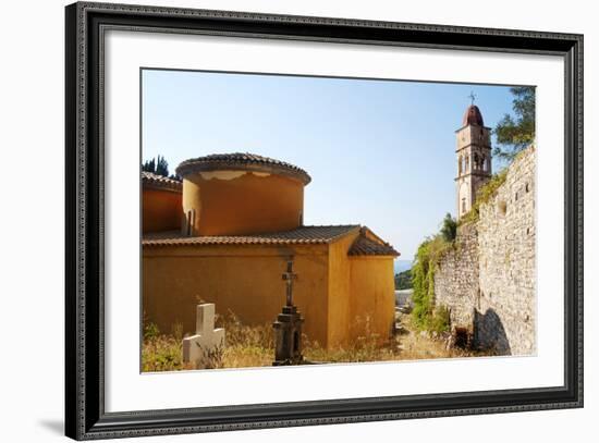 Greece, Paxos. Byzantine Church of Ipapanti Has Two Flattened Cupolas and Impressive Highbell Tower-John Warburton-lee-Framed Photographic Print