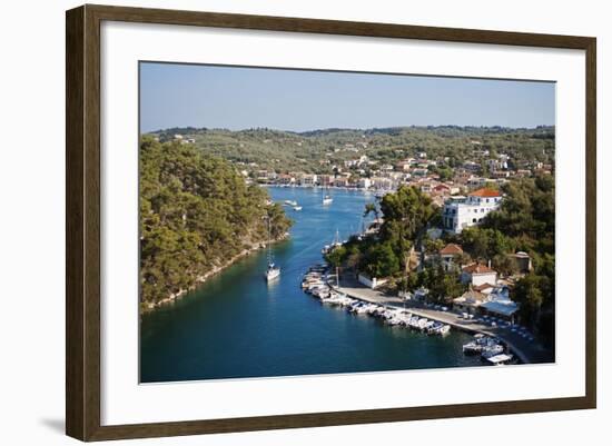 Greece, Paxos. Yachts and Pleasure Boats Moored in the Entrance to Gaios Harbour-John Warburton-lee-Framed Photographic Print