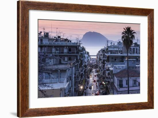 Greece, Peloponese Region, Patra, Elevated City View over Agios Nikolaos Street-Walter Bibikow-Framed Photographic Print