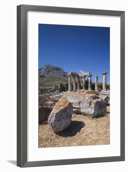 Greece, Peloponnese, Corinth, Ancient Corinth, Temple of Apollo-Walter Bibikow-Framed Photographic Print