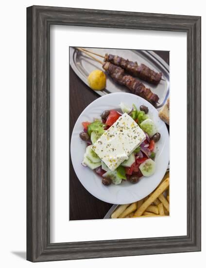 Greece, Peloponnese, Corinth, Greek Salad with Souvlaki and Fries-Walter Bibikow-Framed Photographic Print