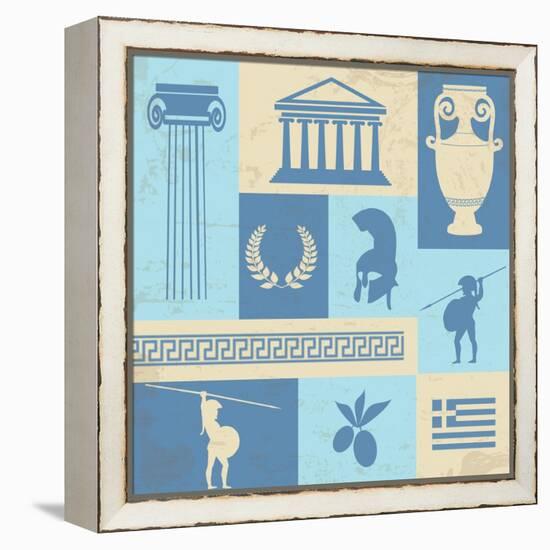 Greece Symbols And Landmarks On Retro Poster-radubalint-Framed Stretched Canvas