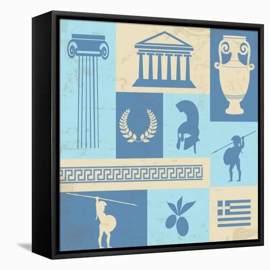 Greece Symbols And Landmarks On Retro Poster-radubalint-Framed Stretched Canvas