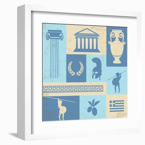 Greece Symbols And Landmarks On Retro Poster-radubalint-Framed Art Print