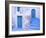 Greece, Symi. Blue doors and stairway of house.-Jaynes Gallery-Framed Photographic Print