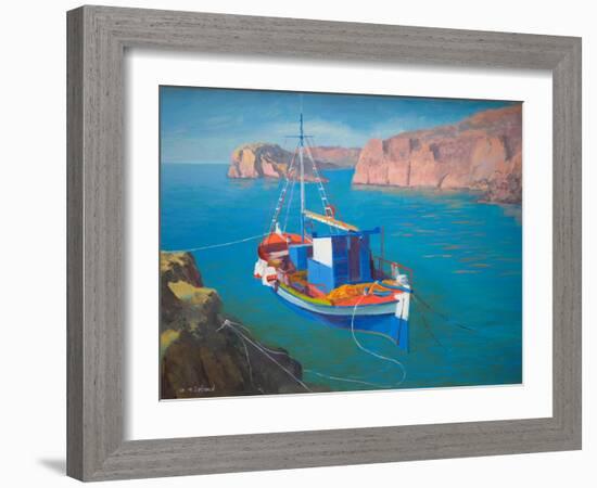 Greek Boat off Rhodes (Oil on Board)-William Ireland-Framed Giclee Print