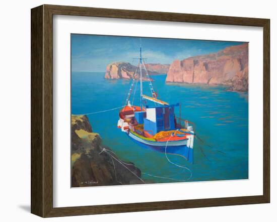 Greek Boat off Rhodes (Oil on Board)-William Ireland-Framed Giclee Print