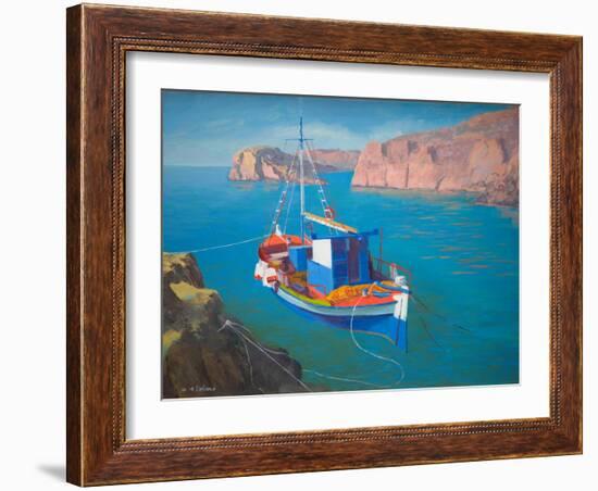 Greek Boat off Rhodes (Oil on Board)-William Ireland-Framed Giclee Print