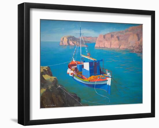Greek Boat off Rhodes (Oil on Board)-William Ireland-Framed Giclee Print