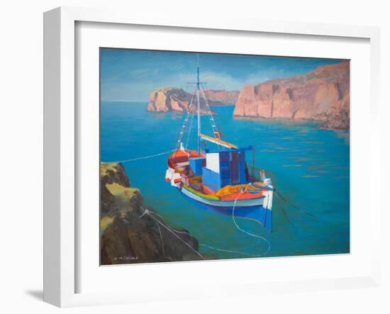 Greek Boat off Rhodes (Oil on Board)-William Ireland-Framed Giclee Print