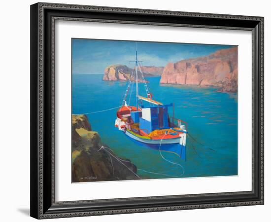 Greek Boat off Rhodes (Oil on Board)-William Ireland-Framed Giclee Print