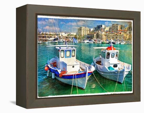 Greek Boats - Artistic Picture-Maugli-l-Framed Stretched Canvas