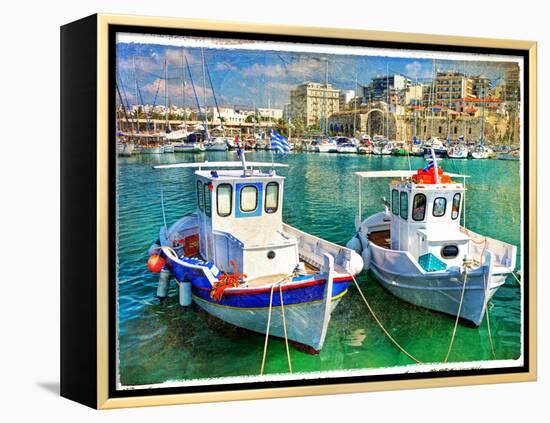 Greek Boats - Artistic Picture-Maugli-l-Framed Stretched Canvas