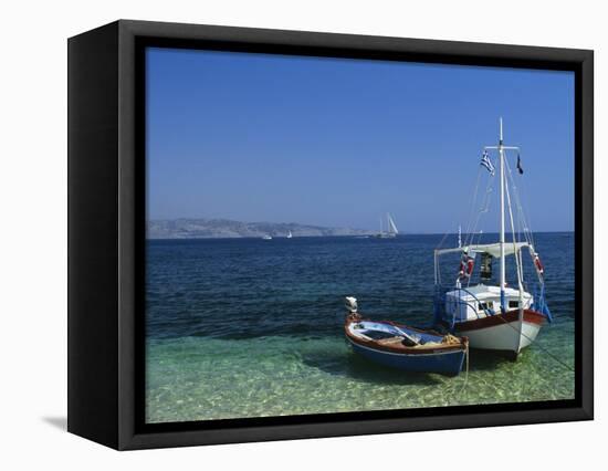 Greek Boats, Kalami Bay, Corfu, Ionian Islands, Greece, Europe-Kathy Collins-Framed Premier Image Canvas