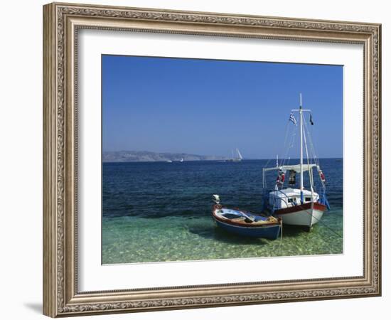 Greek Boats, Kalami Bay, Corfu, Ionian Islands, Greece, Europe-Kathy Collins-Framed Photographic Print