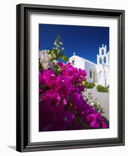 Greek Church and Flowers, Santorini, Cyclades, Greek Islands, Greece, Europe-Sakis Papadopoulos-Framed Photographic Print