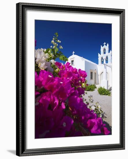 Greek Church and Flowers, Santorini, Cyclades, Greek Islands, Greece, Europe-Sakis Papadopoulos-Framed Photographic Print