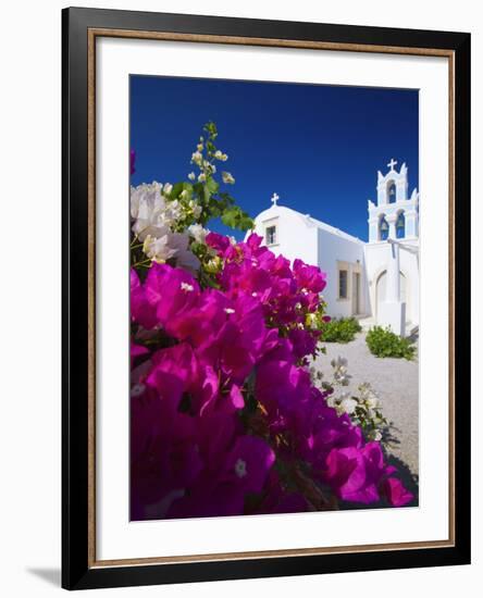 Greek Church and Flowers, Santorini, Cyclades, Greek Islands, Greece, Europe-Sakis Papadopoulos-Framed Photographic Print