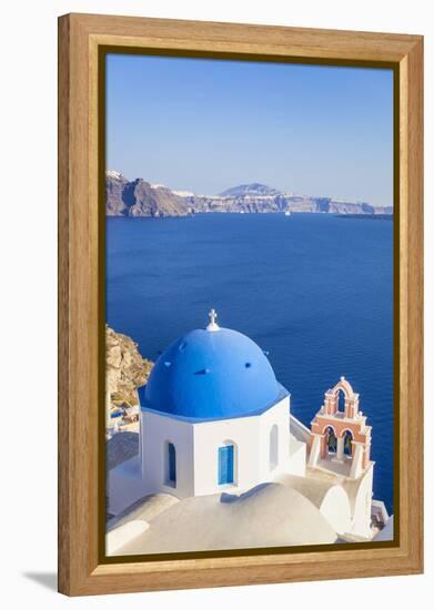 Greek Church with Blue Dome and Pink Bell Tower-Neale Clark-Framed Premier Image Canvas